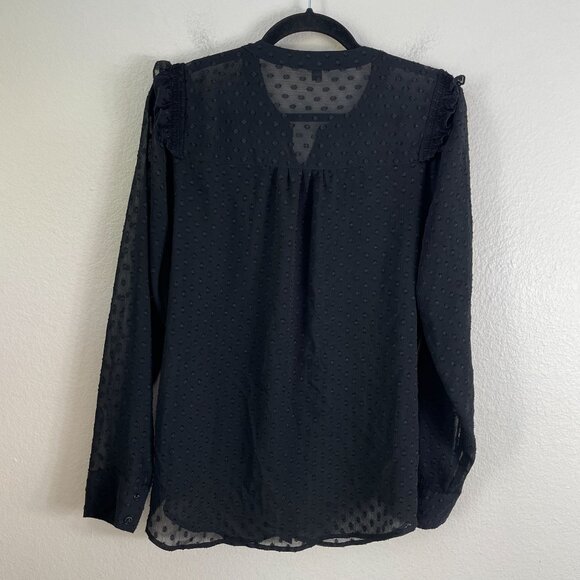 Express Womens Large Black Swiss Dot Sheer Blouse Long Sleeve Button Up Shirt - Picture 9 of 9